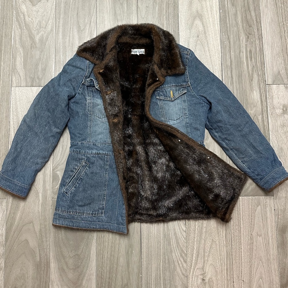 Faux fur mink denim coat